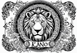 The name of my son Keano  with zodiac lion in mahori style tattoo idea