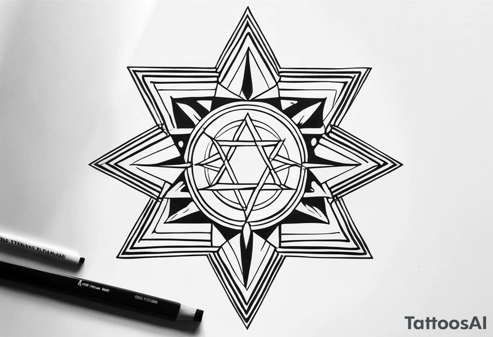 Band tool heptagram on elbow tattoo idea