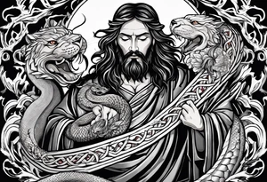Almighty powerful Jesus cutting off the Serpent head tattoo idea