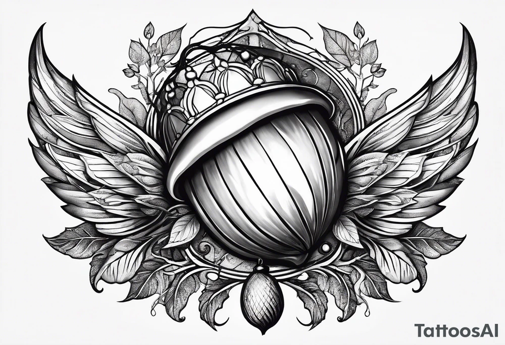 acorn with fairy wings tattoo idea