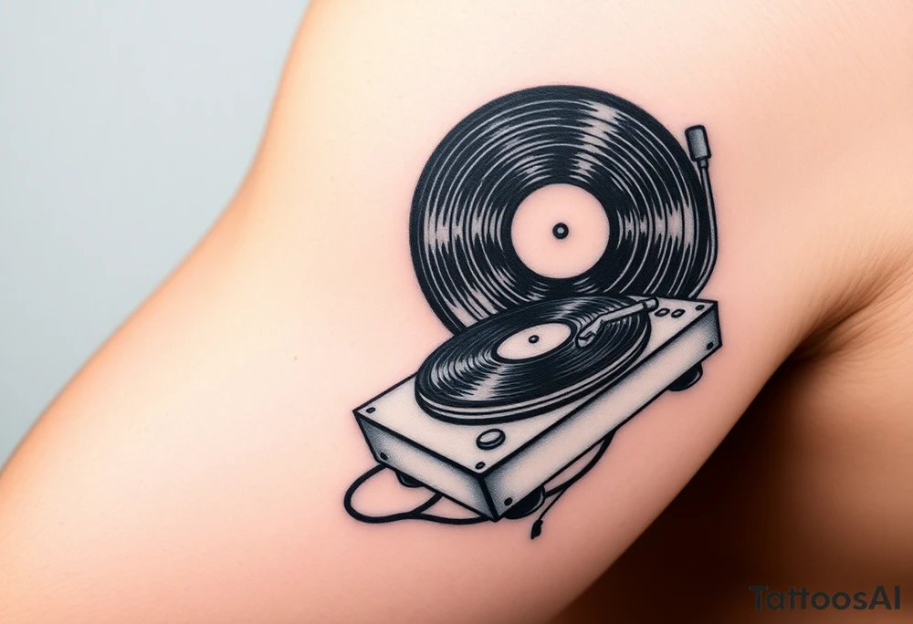 vinyl records and vinyl record player as an expression of love for house music tattoo idea