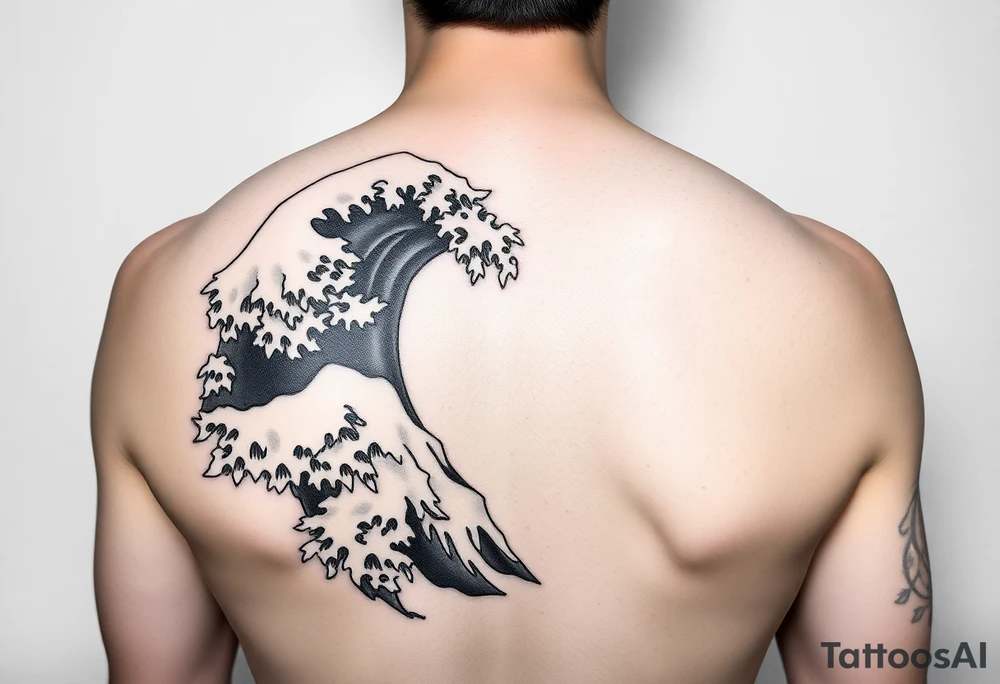 Kokeshi with great wave kimono tattoo idea
