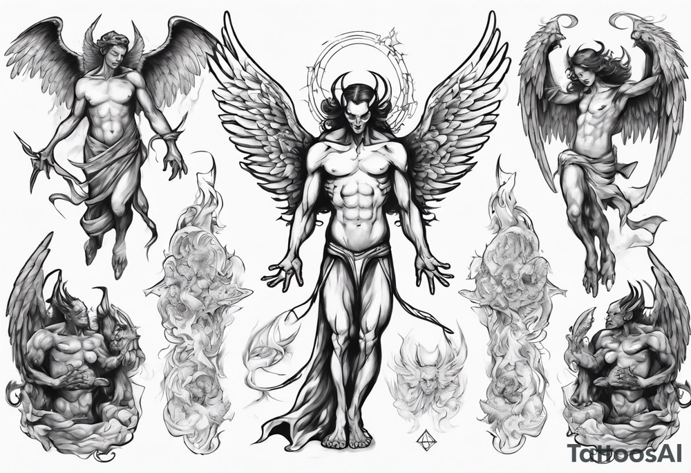 an angel being transformed into a demon tattoo idea