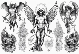 an angel being transformed into a demon tattoo idea