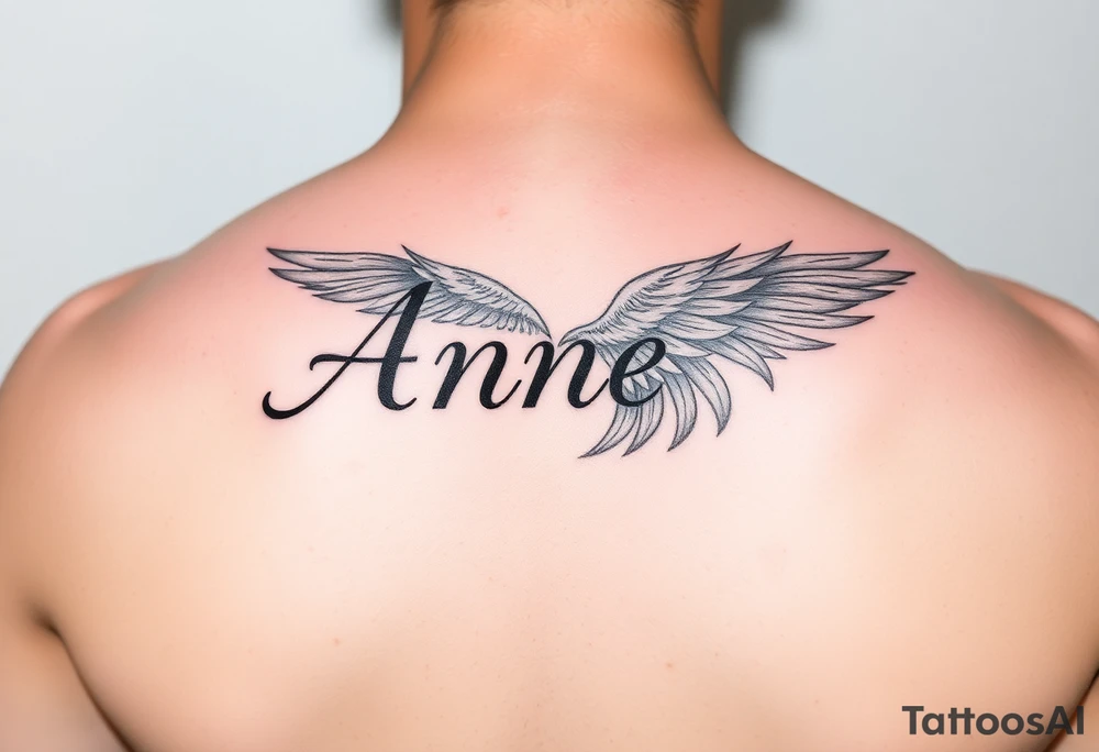 the name Anne in a phoenix feather tattoo idea