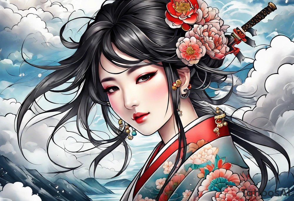 human children in japanese clouds tattoo idea