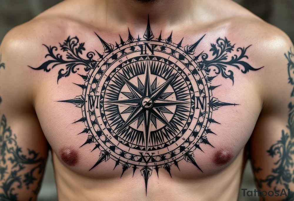 Roman theme with sun dial compass tattoo idea