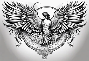 the word Glenn on a banner and angel wings tattoo idea