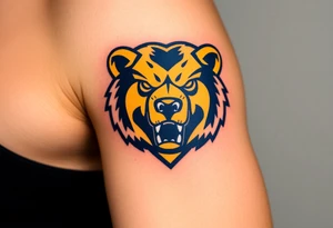 University of Northern Colorado bear mascot  head with Navy blue and yellow with UNC tagged Above head tattoo idea