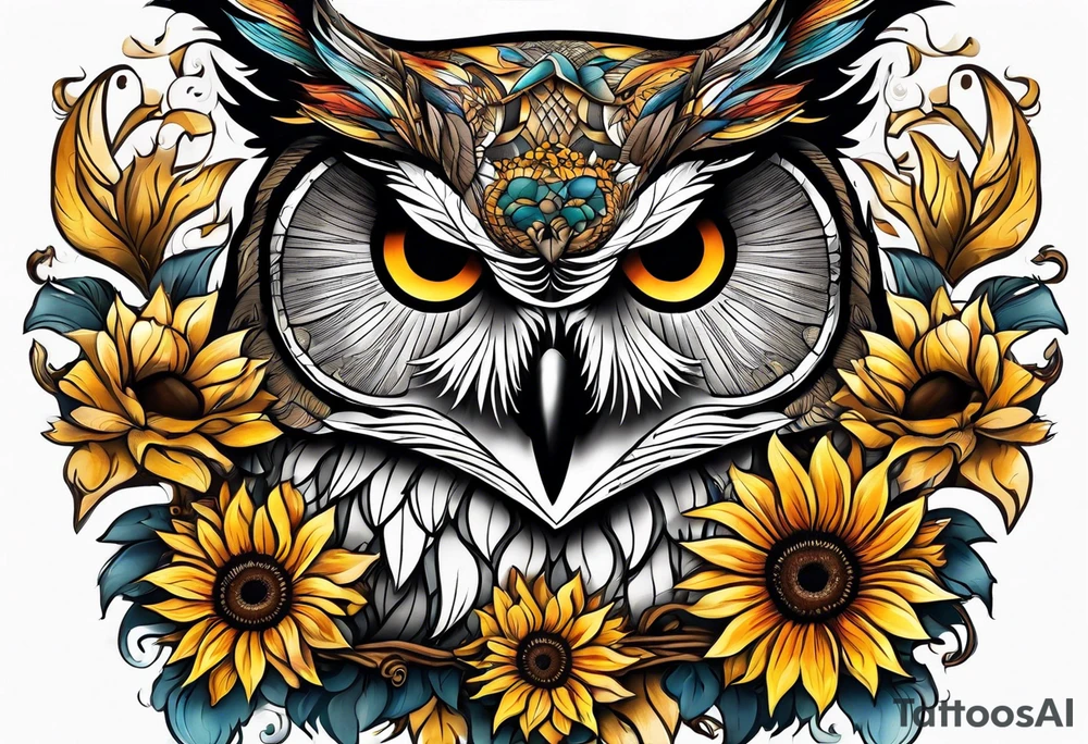 Sunflower and owl tattoo idea