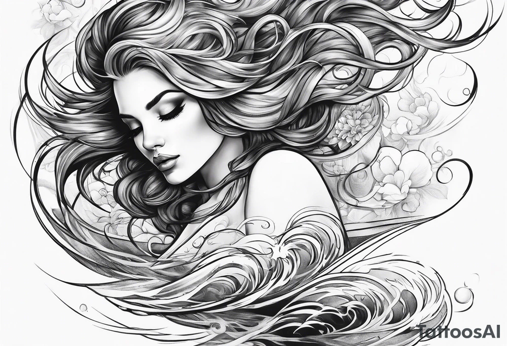Attractive woman floating above water from a top down angle tattoo idea