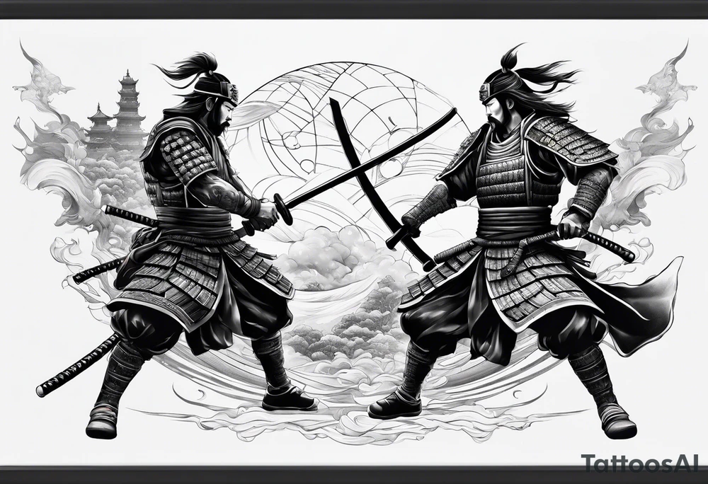 two samurai fighting in space tattoo idea