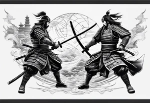two samurai fighting in space tattoo idea