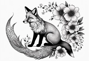 fox falling in the air suraounded by flowers growing out of her back tattoo idea