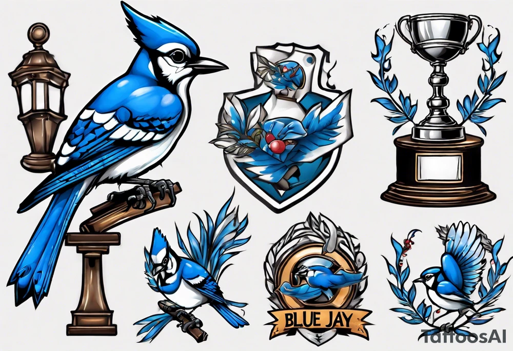 bluejay with trophy tattoo idea