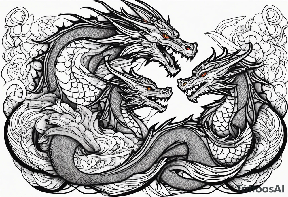 Mother dragon protecting 3 young dragons tattoo idea