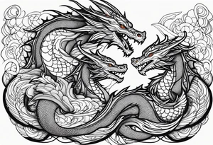 Mother dragon protecting 3 young dragons tattoo idea