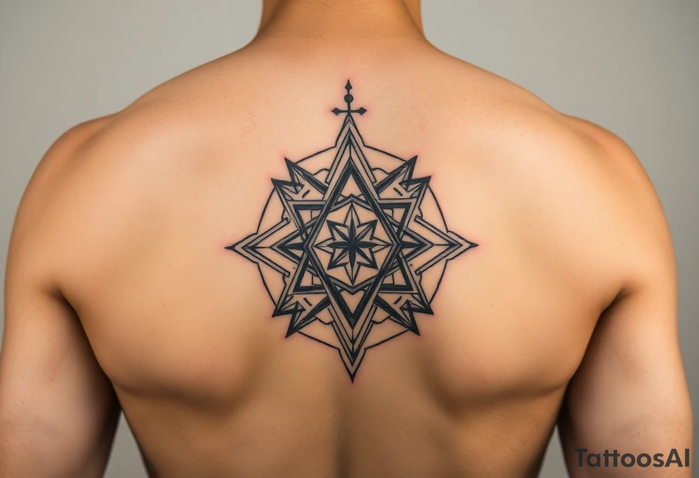 sacred geometry style tattoo for lean forearm with themes including spirituality, construction, football, travel, free spritedness tattoo idea