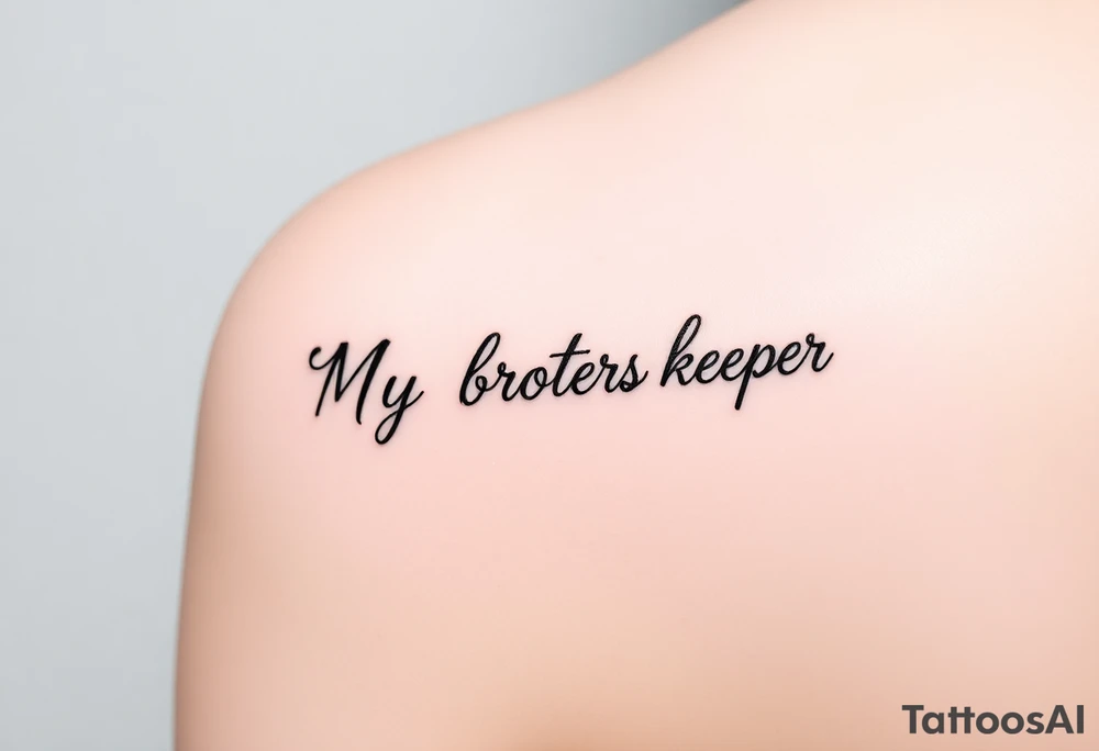 A microphone with the words “My brothers keeper” with the microphone cord looking like it’s actually writing the words . For a female and small tattoo idea