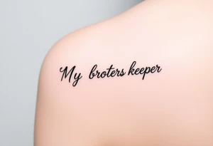 A microphone with the words “My brothers keeper” with the microphone cord looking like it’s actually writing the words . For a female and small tattoo idea