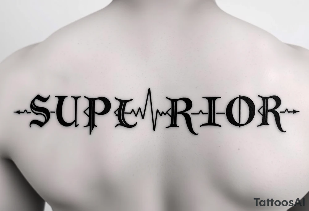 I need a tattoo that says "SUPERIOR" with a ECG acting as the underline which then transitions into becoming the "I" in "SUPERIOR". The font must preferably be gothic ultra OT tattoo idea