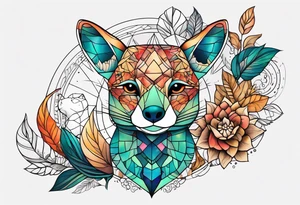 Tattoo incorporating a turtle, a fox, a koala, and a cat. tattoo idea