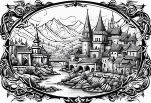 medieval tribal city vignette tattoo idea