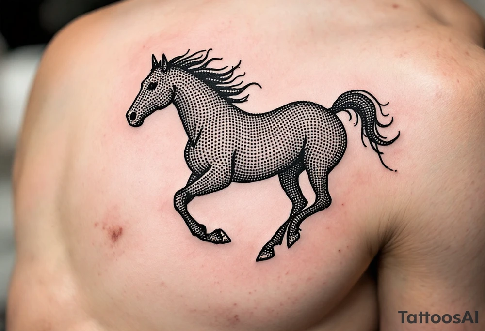 horse silhouette from the front which gallops from the front, with the 3 small letters discreetly integrated into the lines: M, A, L tattoo idea