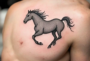 horse silhouette from the front which gallops from the front, with the 3 small letters discreetly integrated into the lines: M, A, L tattoo idea