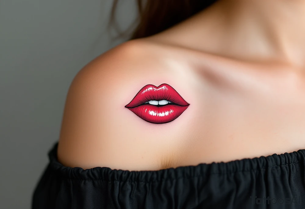 Cherry Bomb Lips – Bright cherry red kiss lipstick mark, bold and sultry, like a kiss left on a love letter. tattoo idea