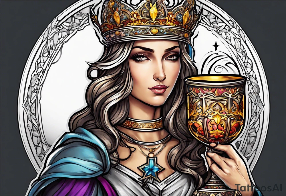 Female saint holding a chalice tattoo idea