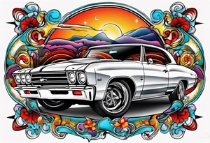 Can you design a surrealism tattoo that says “66 Chevelle” tattoo idea