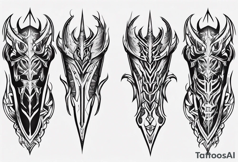 Demonic leg armor symmetrical tattoo idea
