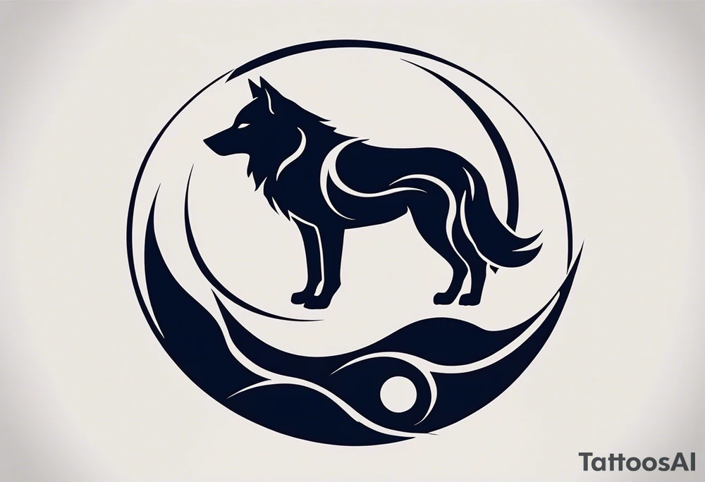 a tattoo whose main theme is balance but also resembles new begining, strong willpower, peace and loyalty. This should be for the front part of the shoulder. maybe add the ying-yang symbol somewhere in the tattoo. Tattoo should have an equal amount of blue and red along with the overall tattoo being black. In corporate a wolf into the tattoo, make sure it resembles ing and yang. wolf needs to look dangerous tattoo idea