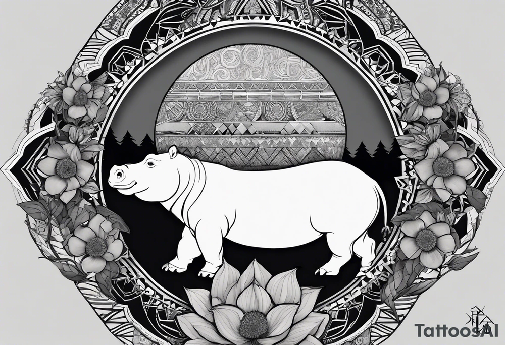 Very asymmetrical, +geometric pattern, with realistic full moon, with hippo at side look, +tribal, +geometric, +inkart , +blackwork, +grey scale, + sketch
with wintersweet flower bud, +inkart touch, +for men, detailed tattoo idea