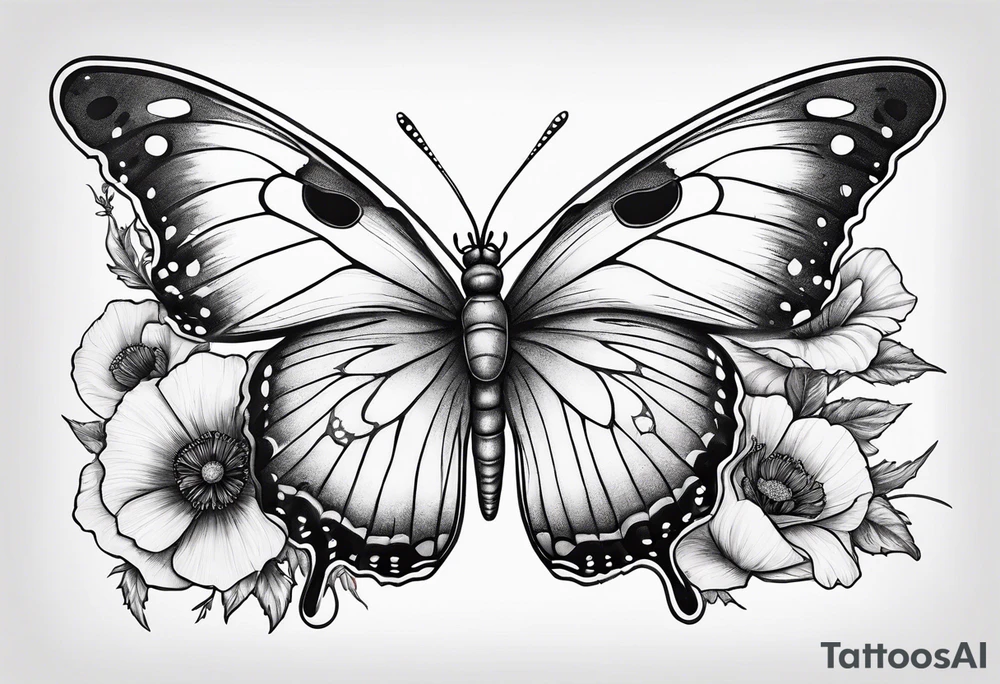 Butterfly with poppies INSIDE the top part of the wings tattoo idea