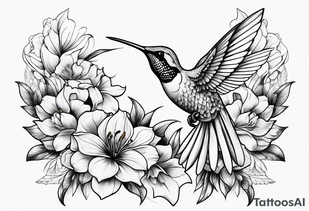 half hummingbird half flower tattoo idea