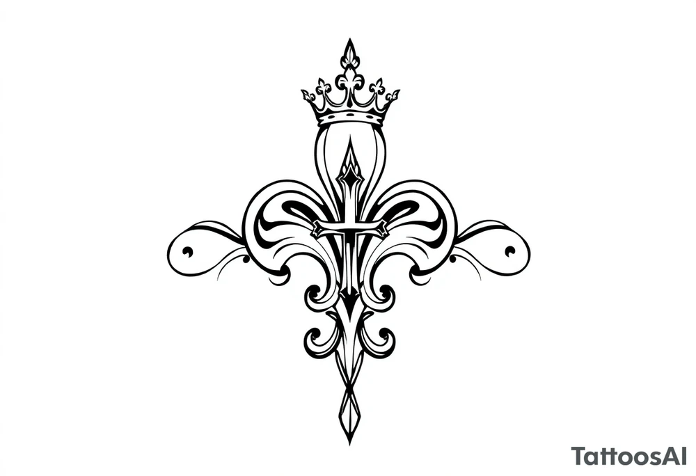 a flor de lis with a crown and a cross inside the flor de lis tattoo idea