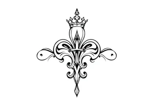 a flor de lis with a crown and a cross inside the flor de lis tattoo idea