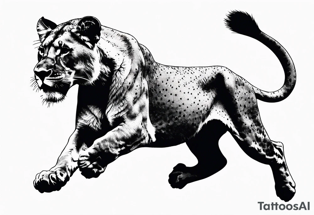 Lioness jumping tattoo idea