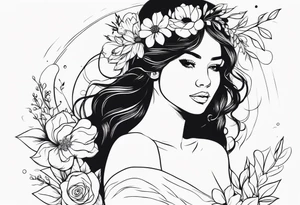 GIRL IN WEDDING DRESS WITH FLOWERS IN HAND tattoo idea