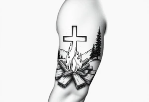 Campfire with cross include the great outdoors and night sky make sure cross doesn't look like it is on fire tattoo idea