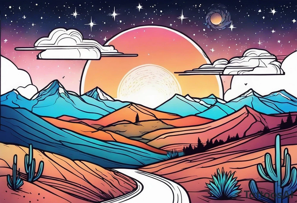 Galaxy sky with Arizona landscape tattoo idea