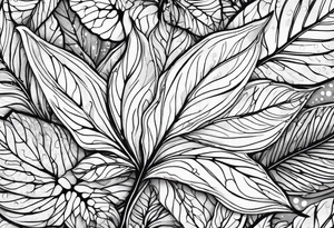 leaves with flow and stippling dots, white background tattoo idea