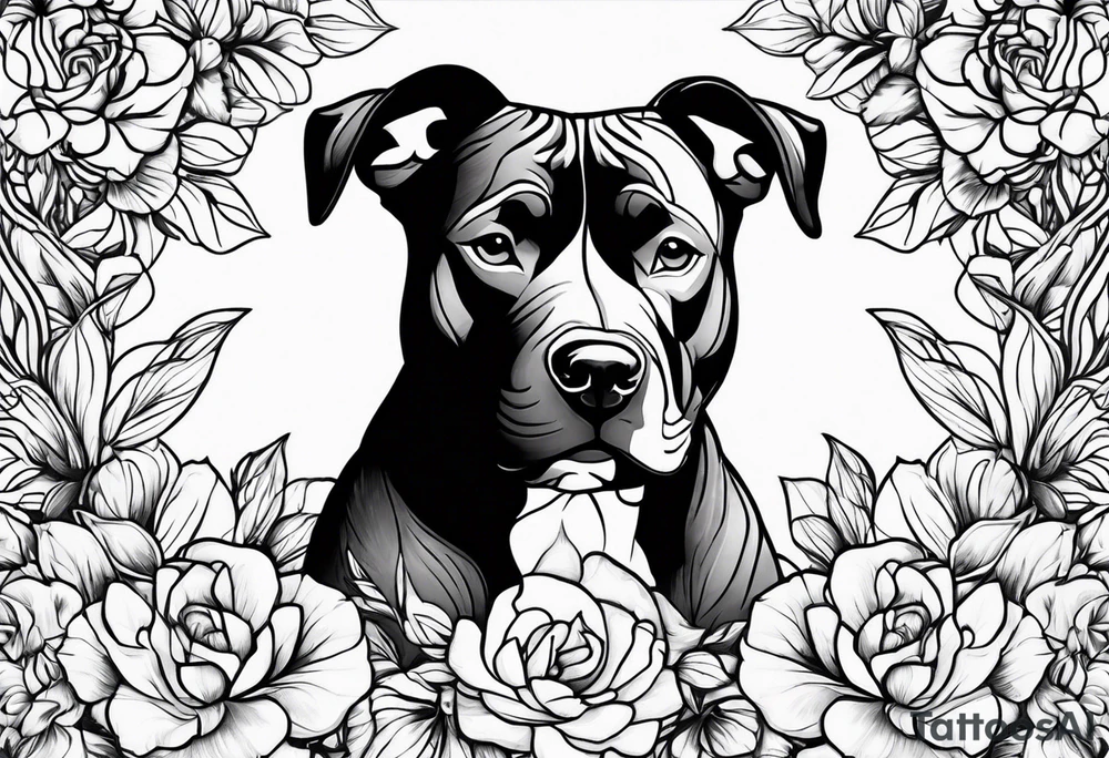 Brindle pitbull flowers tattoo idea