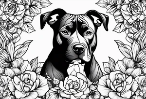 Brindle pitbull flowers tattoo idea