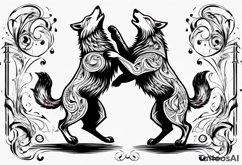 two wolves dancing on their hind legs. tattoo idea