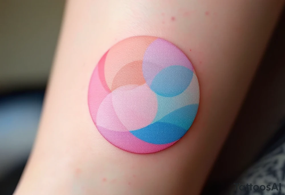 A pastel-colored circle with soft pink, peach, and baby blue blending into each other. tattoo idea