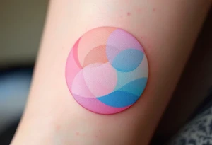 A pastel-colored circle with soft pink, peach, and baby blue blending into each other. tattoo idea