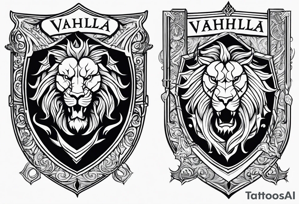 Valhalla shield sword lion dragon tattoo idea
